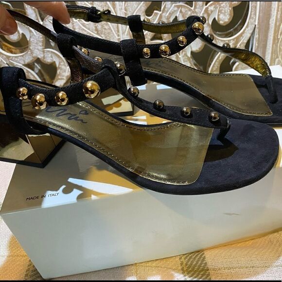 Lanvin black suede saddles golden heel 38 - Picture 2 of 9